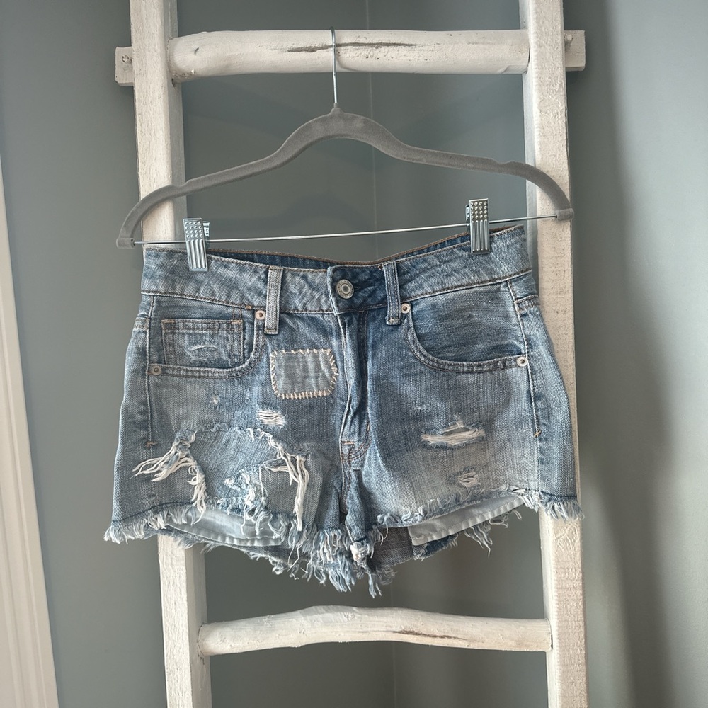 American Eagle Outfitters Blue Jean Shorts Distressed Frayed Hem